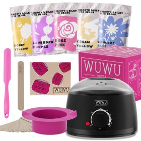 Waxing Kit 19 Items, WUWUVISTA Hair Removal Wax Kit With Wax Melt Warmer Waxing Beads For Face, Brazilian, Full Body, Bikini Suitable For Plugs O (Option: Black-EU Plug)