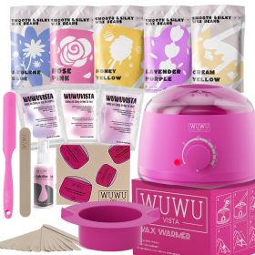 Waxing Kit WUWUVISTA 23 Items Hair Removal Wax Kit With Wax Warmer Waxing Beads For Face, Brazilian, Full Body, Bikini, Sensitiive Skin  Skin Sui (Option: Pinkish purple-EU Plug)